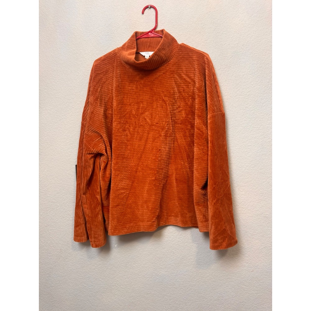 Time and‎ Tru Womens XL Corduroy Mock Neck Pullover Top Burnt Orange Oversized